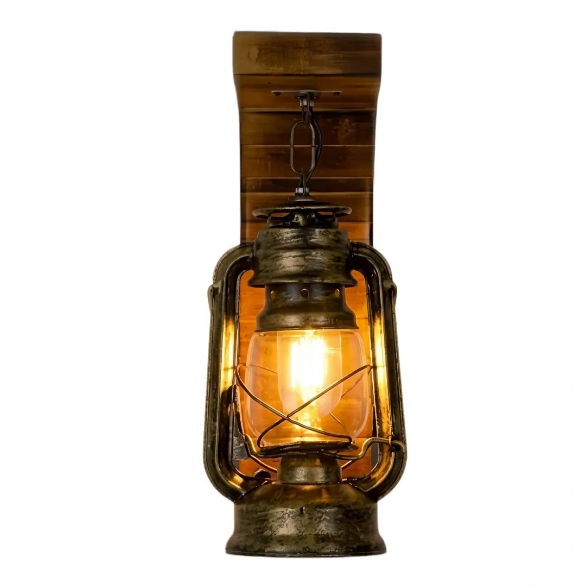 Vintage Wood/Metal Wall Sconce - Burlywood Lantern for Bedroom - Flindria