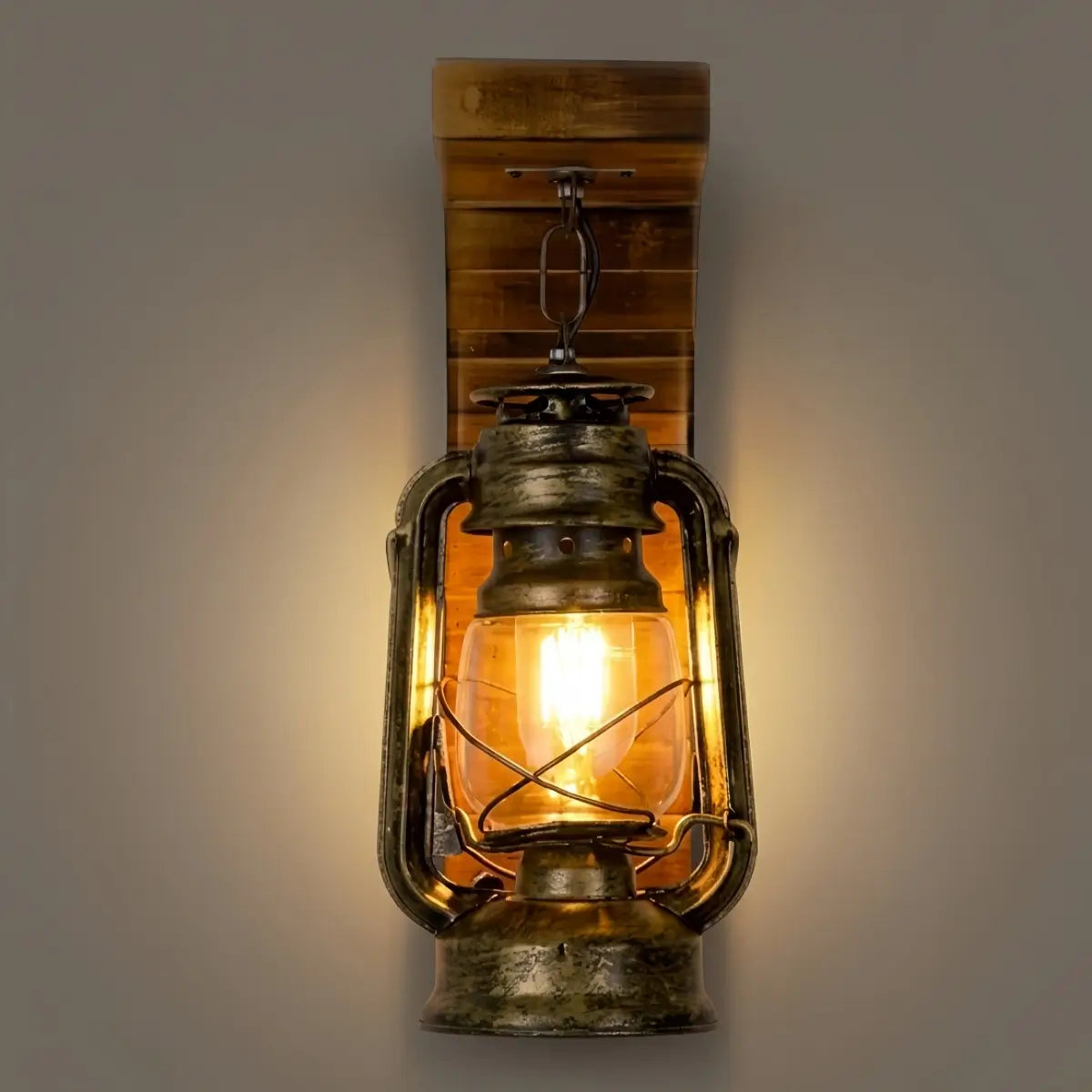 Vintage Wood/Metal Wall Sconce - Burlywood Lantern for Bedroom - Flindria