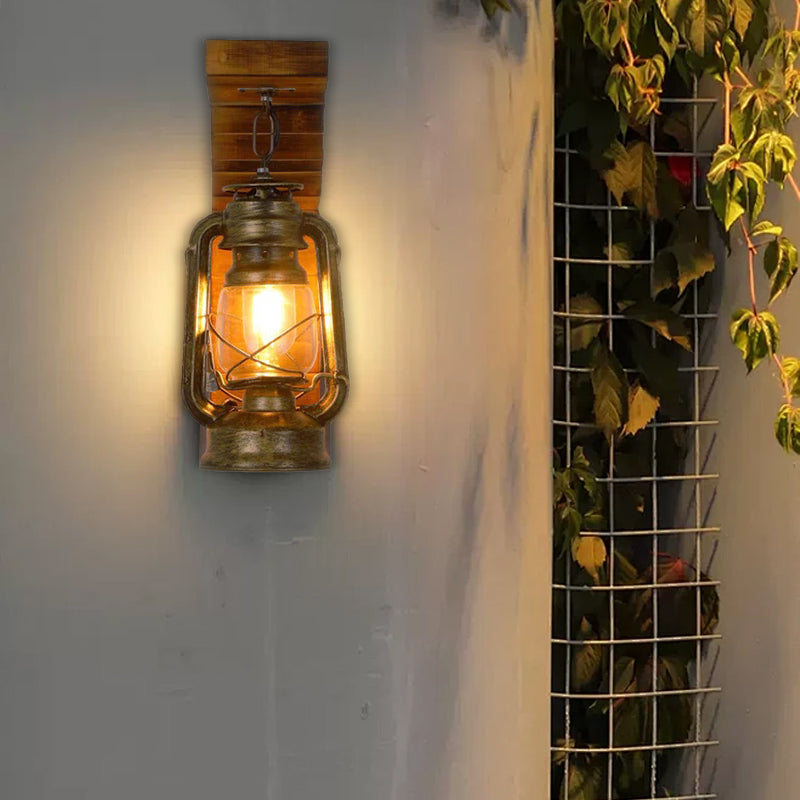 Vintage Wood/Metal Wall Sconce - Burlywood Lantern for Bedroom - Flindria