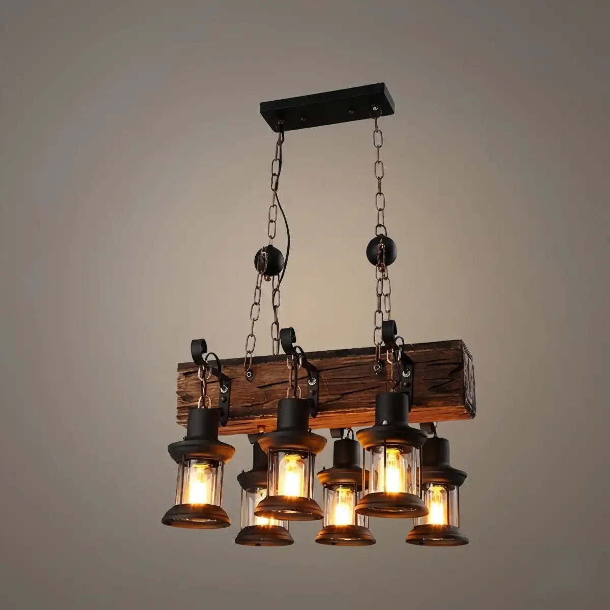 Vintage Rectangular Pendant Light – Wood & Metal Lantern for Dining Room - Flindria