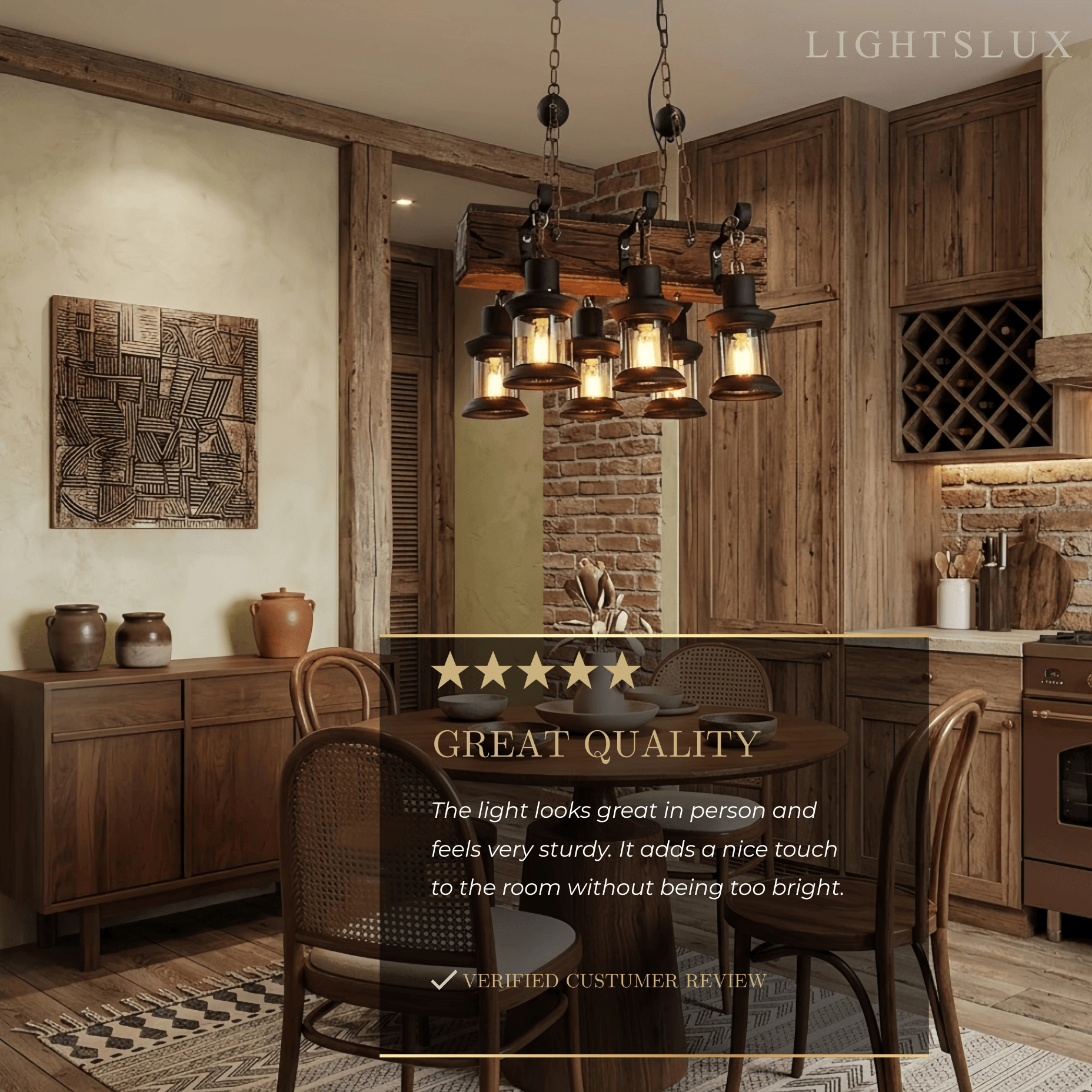 Vintage Rectangular Pendant Light – Wood & Metal Lantern for Dining Room - Flindria