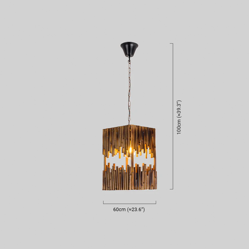 Lámpara colgante rectangular vintage – Diseño de madera y metal para comedor - Flindria
