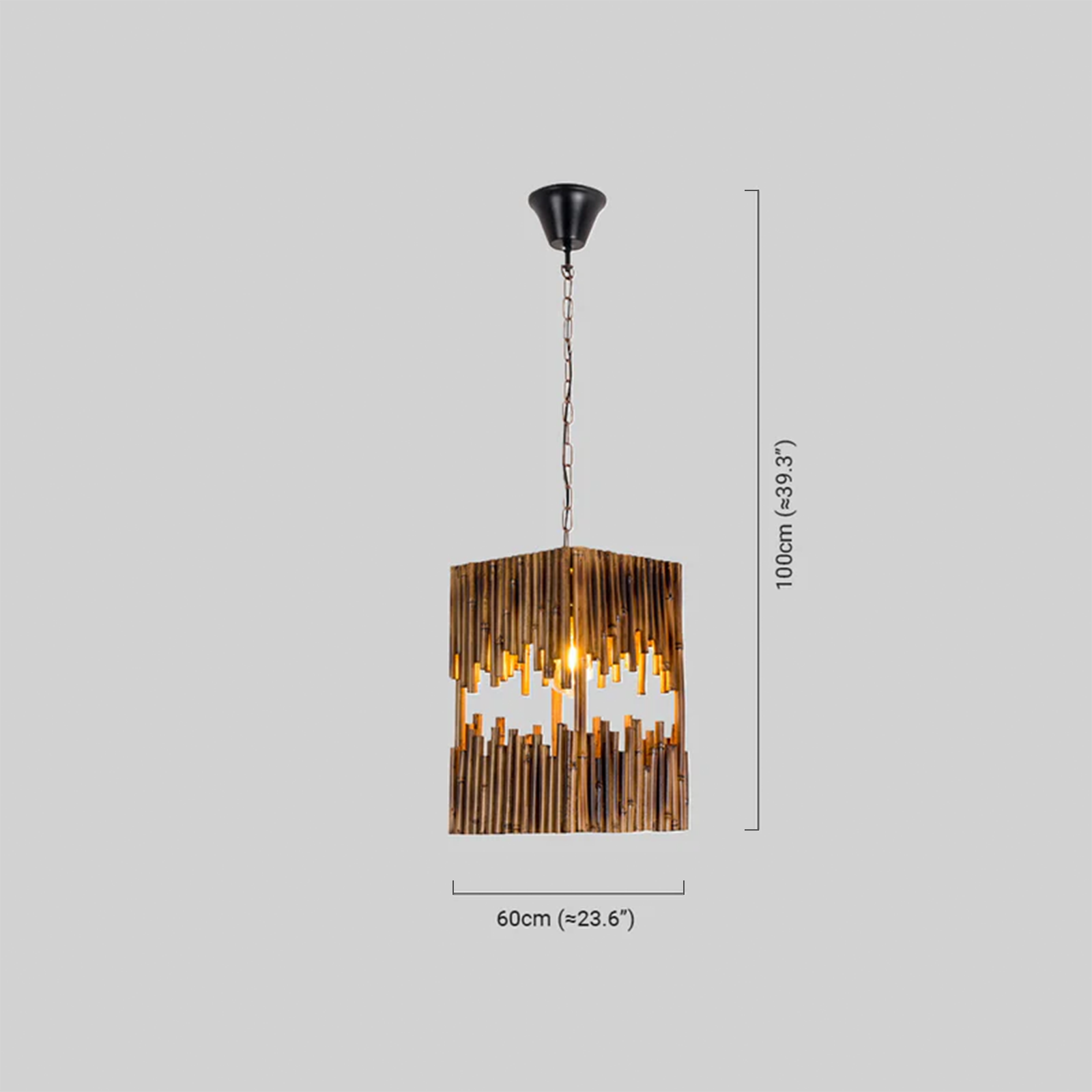 Lámpara colgante rectangular vintage – Diseño de madera y metal para comedor - Flindria