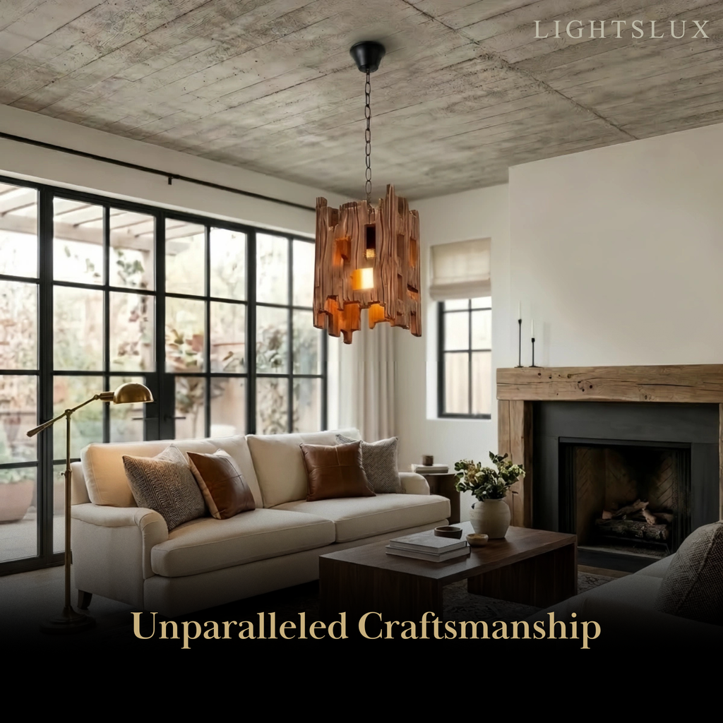 Rustic Wood Pendant Light - Rectangular Wood for Dining Room, Bedroom - Flindria