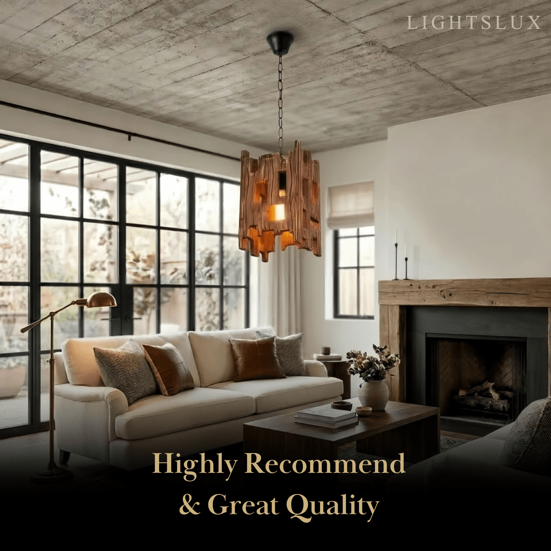 Rustic Wood Pendant Light - Rectangular Wood for Dining Room, Bedroom - Flindria