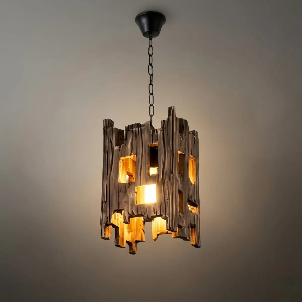 Rustic Wood Pendant Light - Rectangular Wood for Dining Room, Bedroom - Flindria