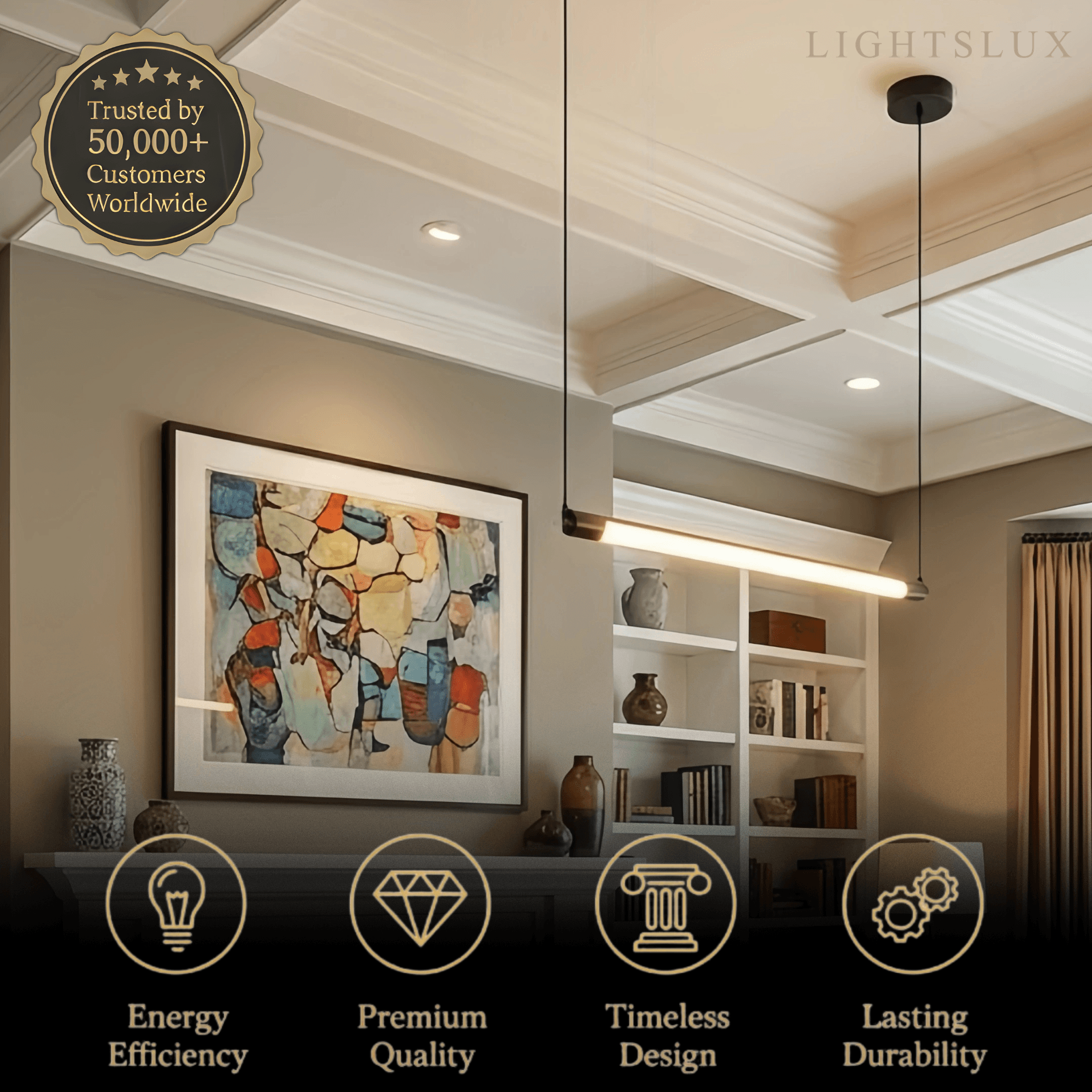 Minimalist Linear LED Pendant Light -  Dimmable Light Living & Dining Rooms - Flindria