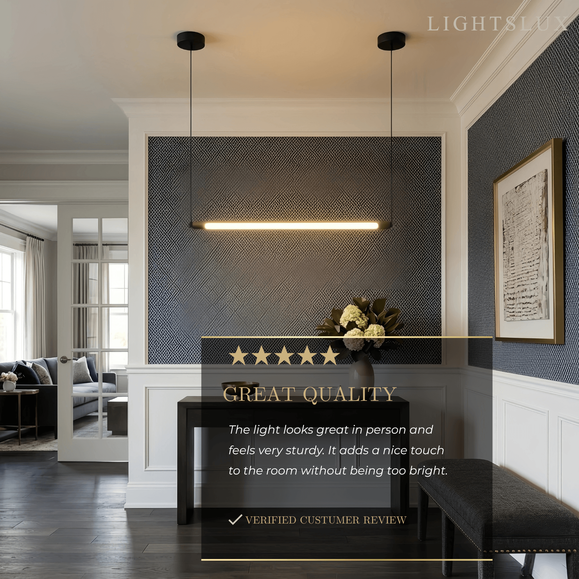Minimalist Linear LED Pendant Light -  Dimmable Light Living & Dining Rooms - Flindria