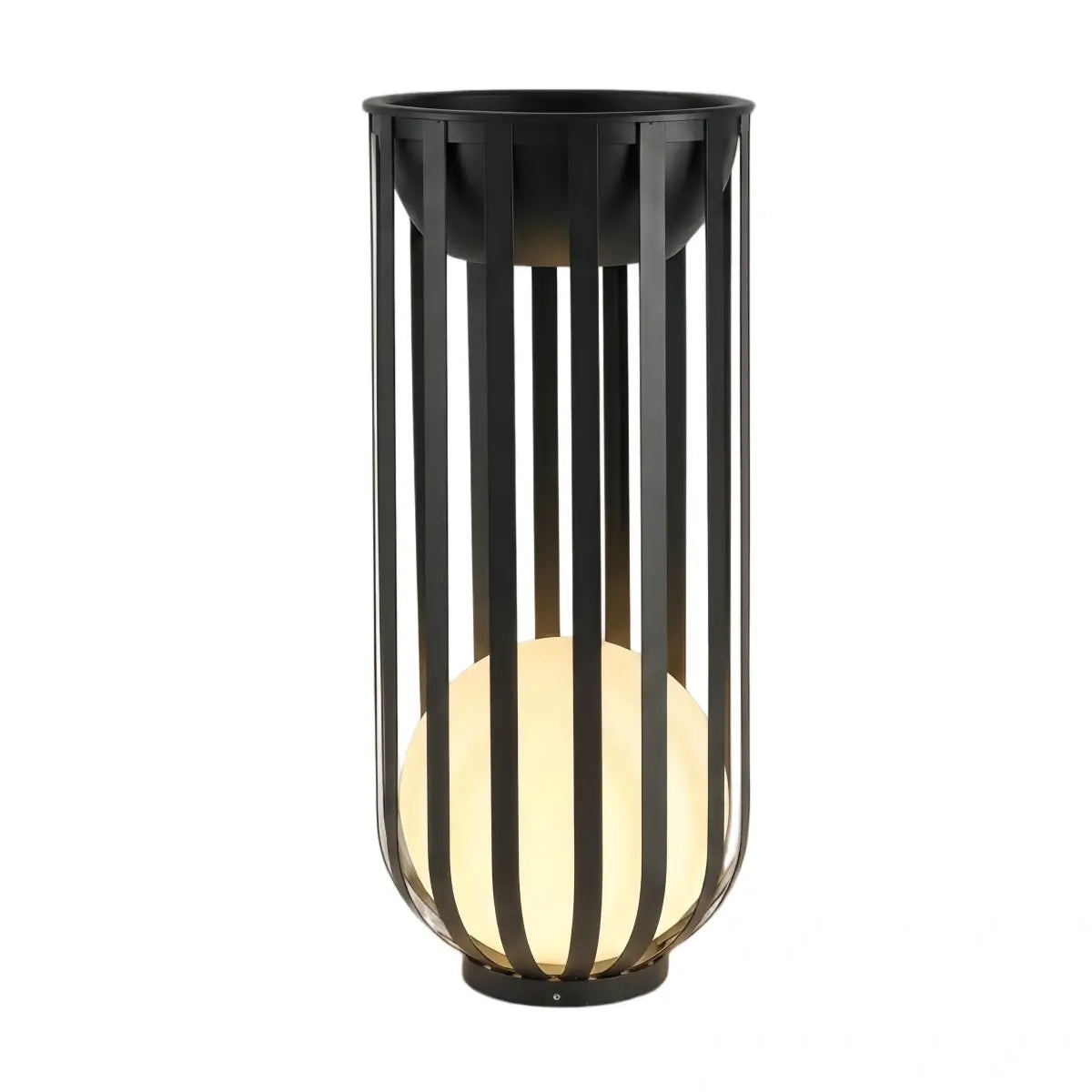 Modern Black Outdoor Floor Lamp – Metal Lantern Solar Light for Garden or Walkway - Flindria