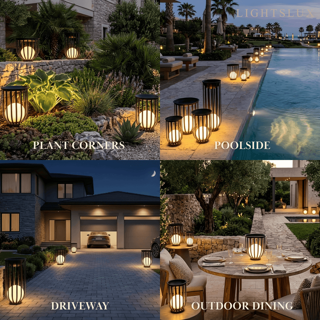 Modern Black Outdoor Floor Lamp – Metal Lantern Solar Light for Garden or Walkway - Flindria