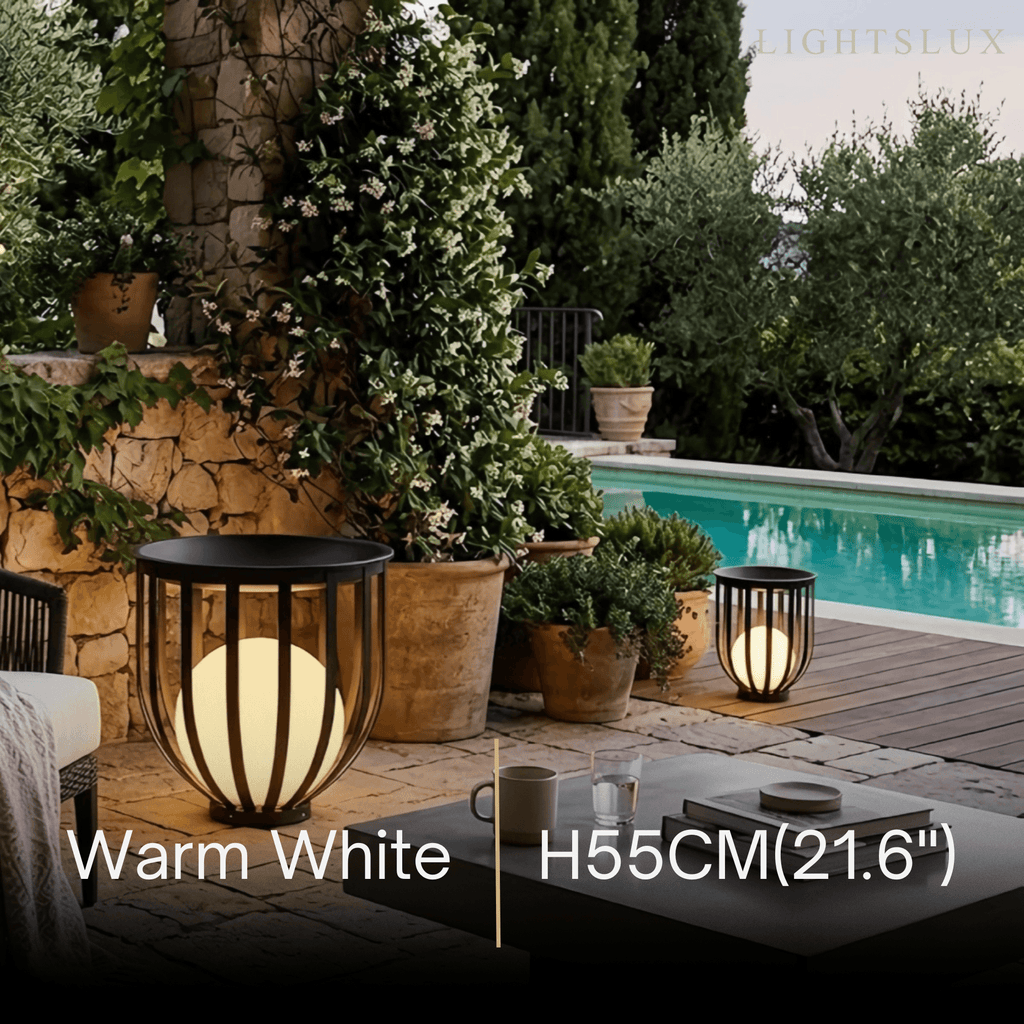 Modern Black Outdoor Floor Lamp – Metal Lantern Solar Light for Garden or Walkway - Flindria