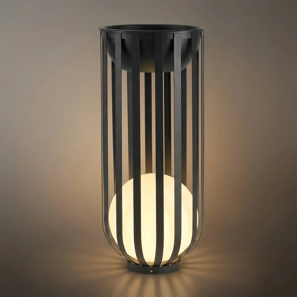 Modern Black Outdoor Floor Lamp – Metal Lantern Solar Light for Garden or Walkway - Flindria