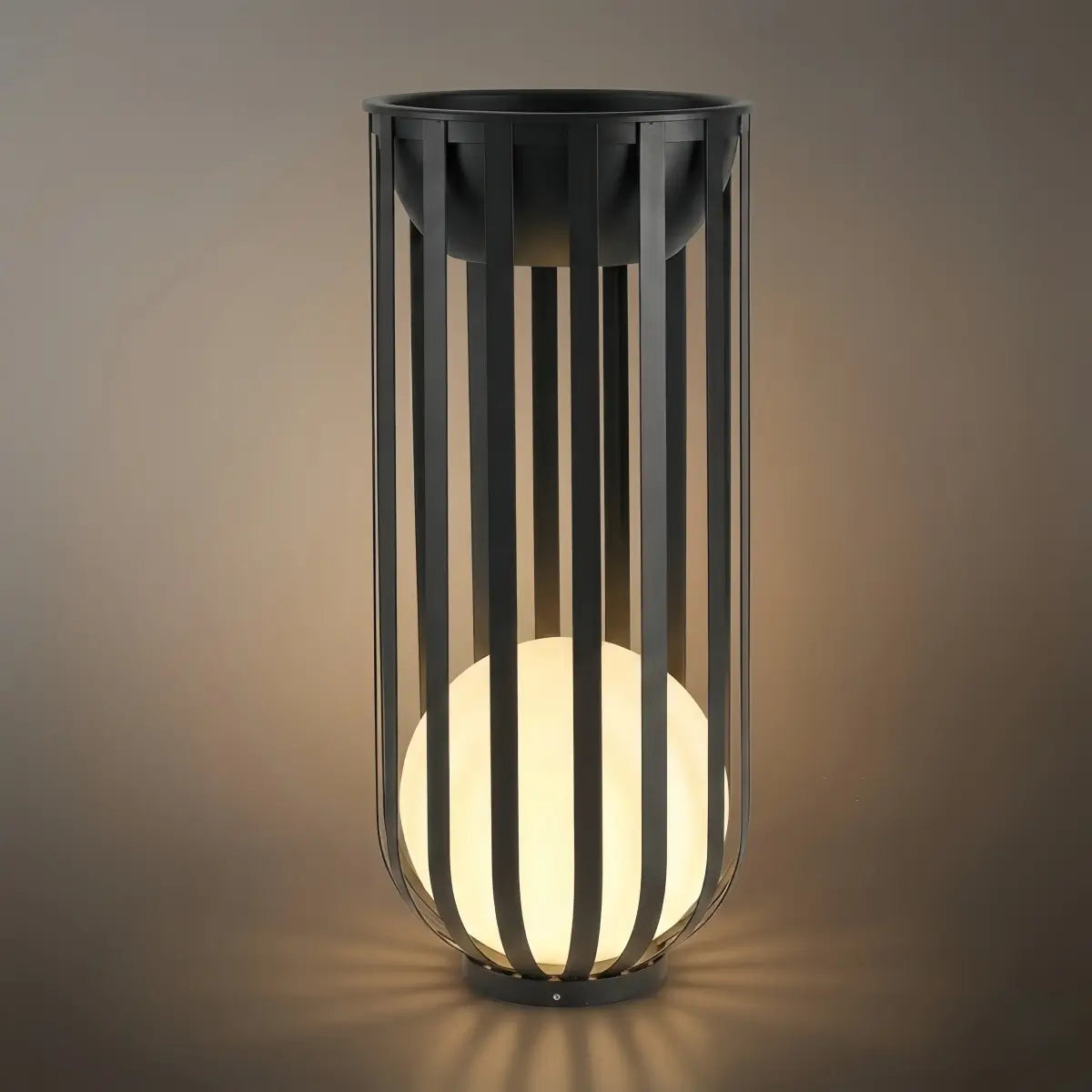 Modern Black Outdoor Floor Lamp – Metal Lantern Solar Light for Garden or Walkway - Flindria
