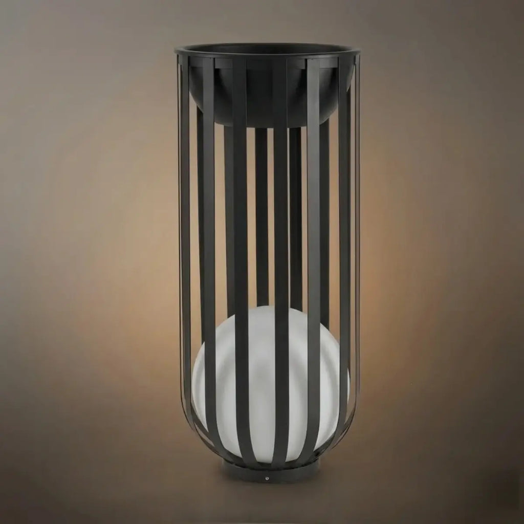 Modern Black Outdoor Floor Lamp – Metal Lantern Solar Light for Garden or Walkway - Flindria