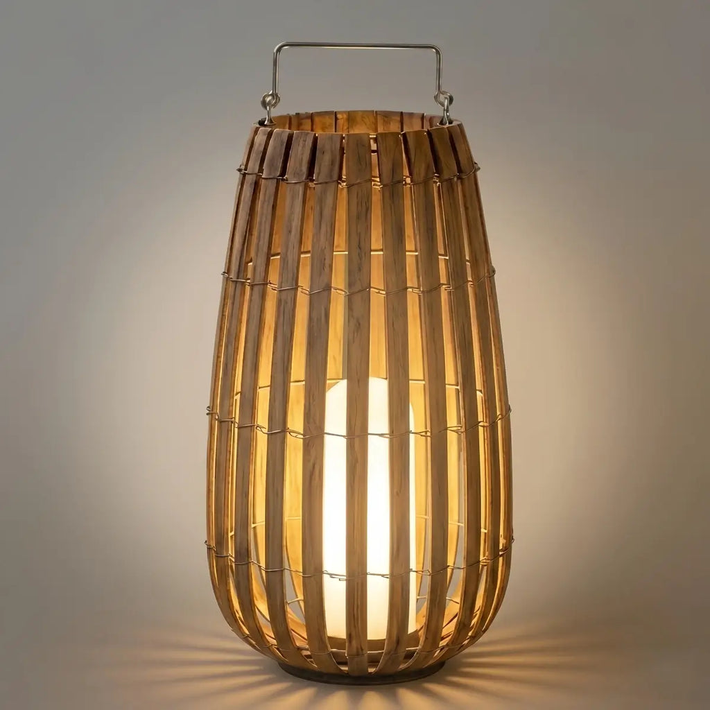 Moderne Houten Padlamp - Bruin/Grijs Zonne-energie Licht voor Buiten Tuin - Flindria