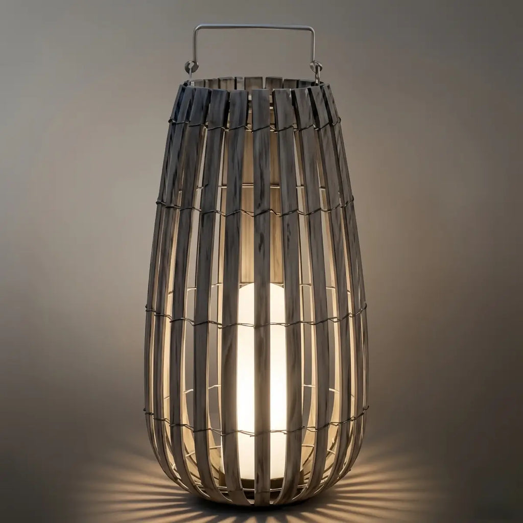 Moderne Houten Padlamp - Bruin/Grijs Zonne-energie Licht voor Buiten Tuin - Flindria