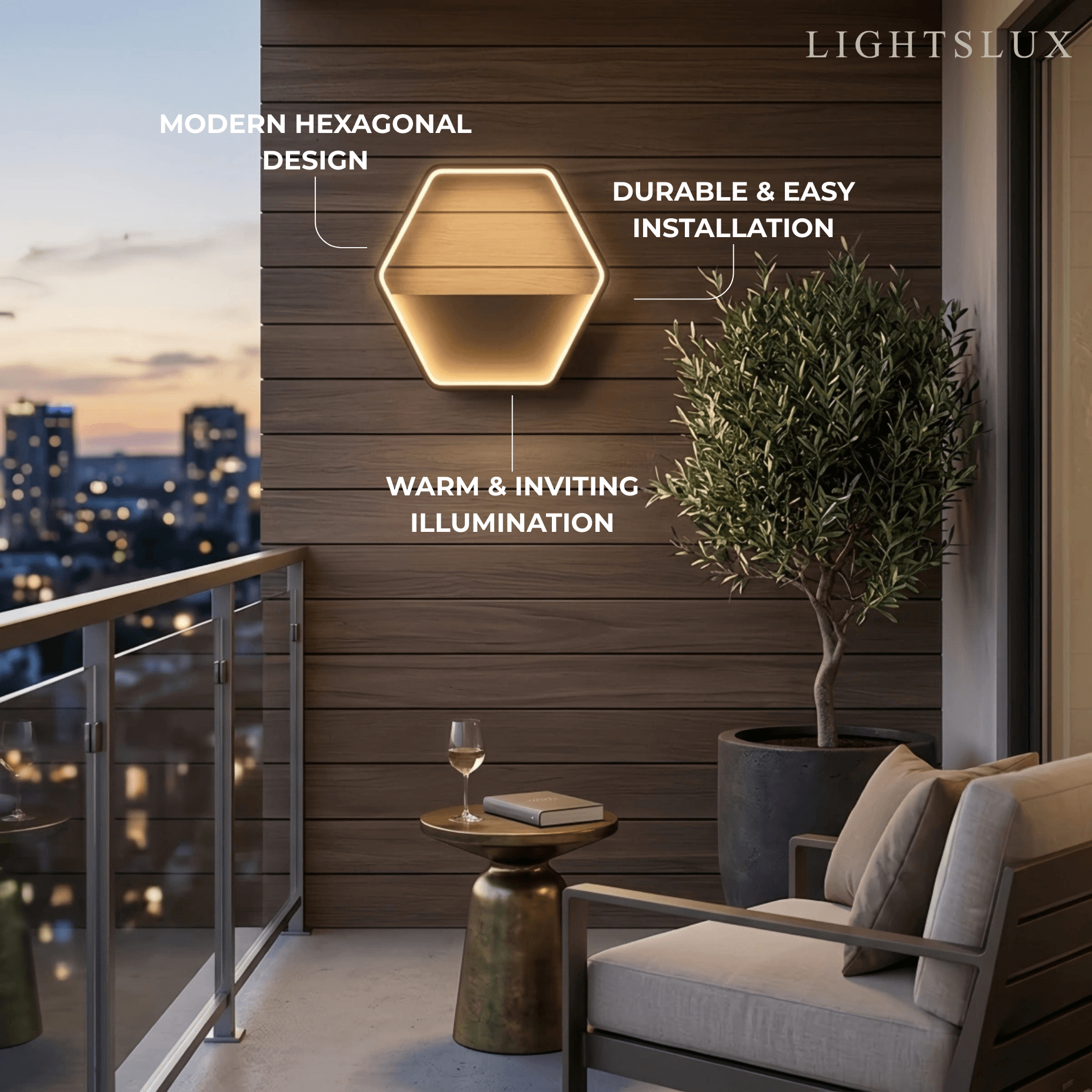 Art Deco Outdoor Wall Sconce - Black Metal Hexagon Design for Courtyard - Flindria