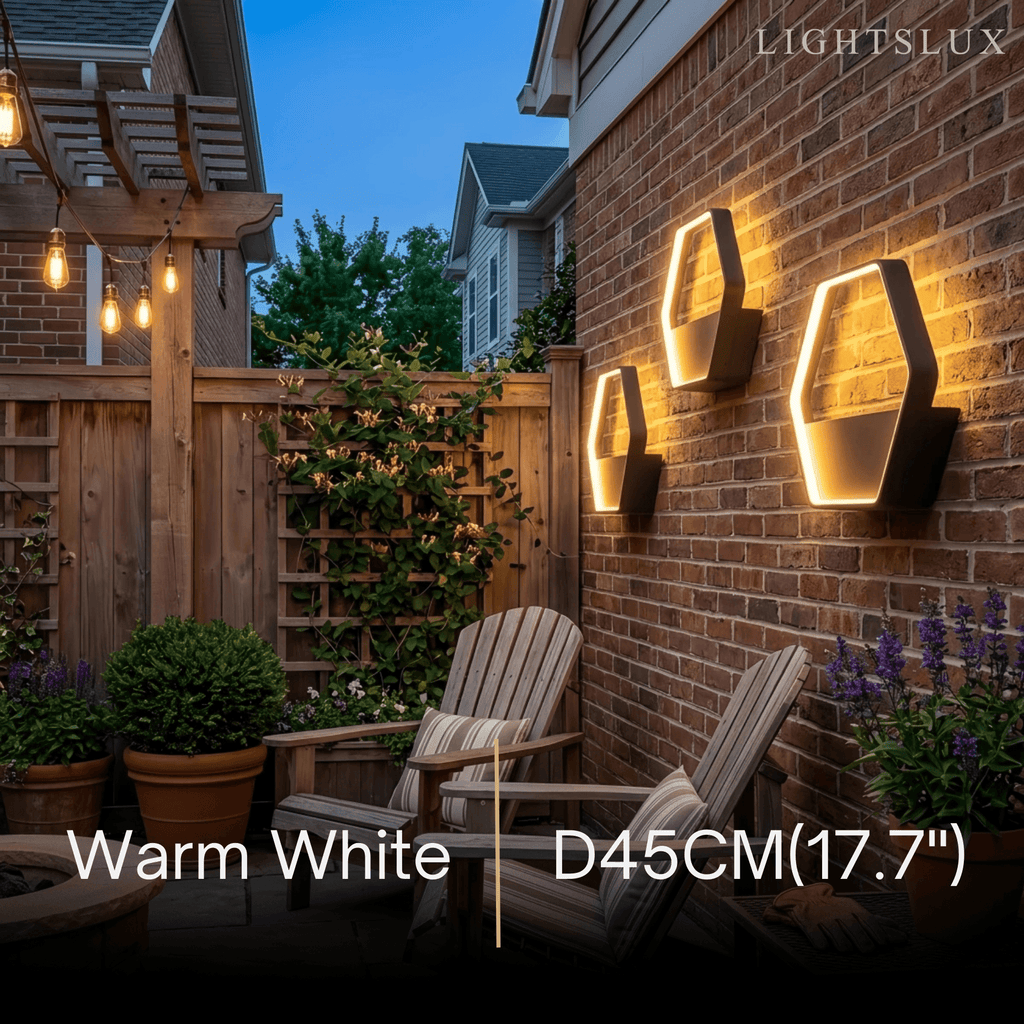 Aplique de pared exterior Art Deco - Diseño hexagonal de metal negro para patio - Flindria