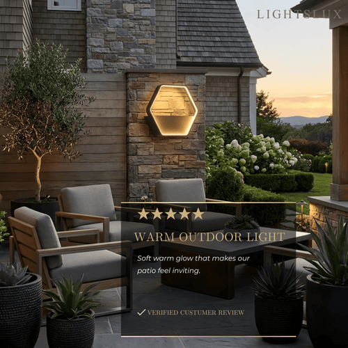Aplique de pared exterior Art Deco - Diseño hexagonal de metal negro para patio - Flindria