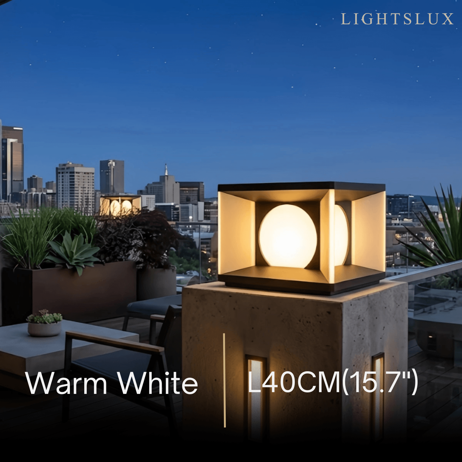 Lámpara rectangular moderna para pilar - Metal negro para patio - Flindria