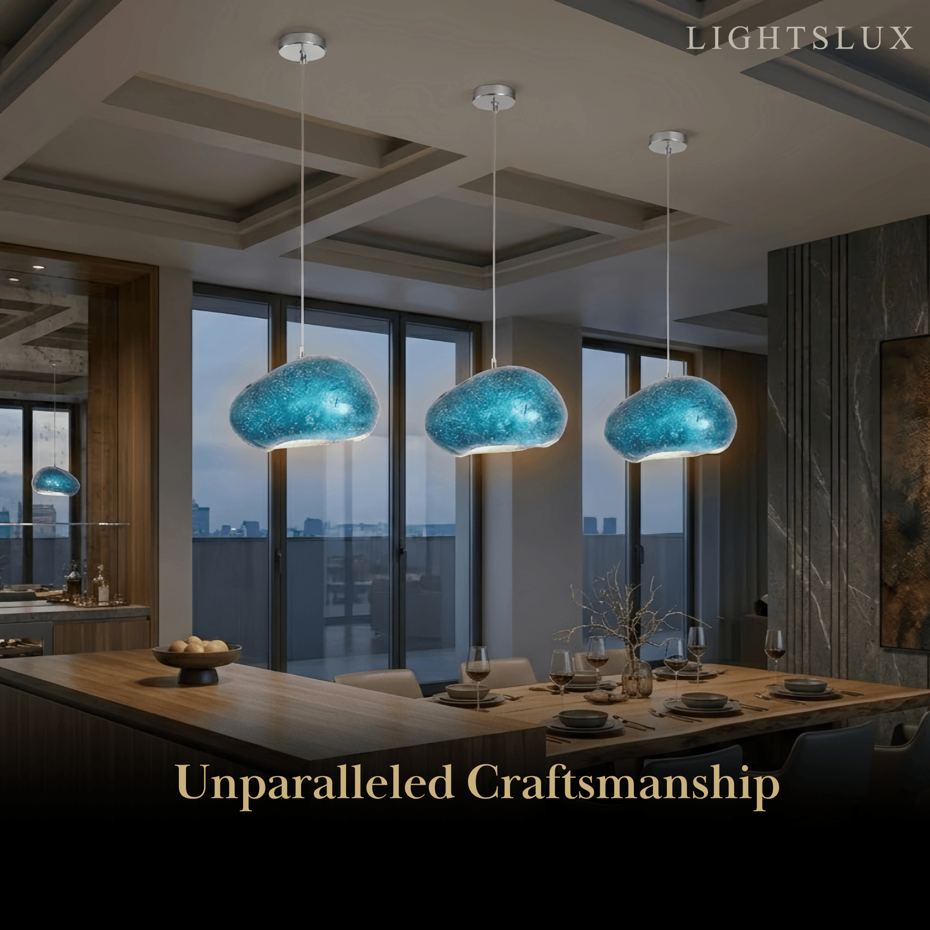 Art Deco Blue Pendant Light – Resin Bread-Shaped Design for Dining Room - Flindria