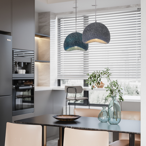 Luz Pendente Art Déco – Design em Resina Azul/Cinza em Forma de Pão para Sala de Jantar - Flindria