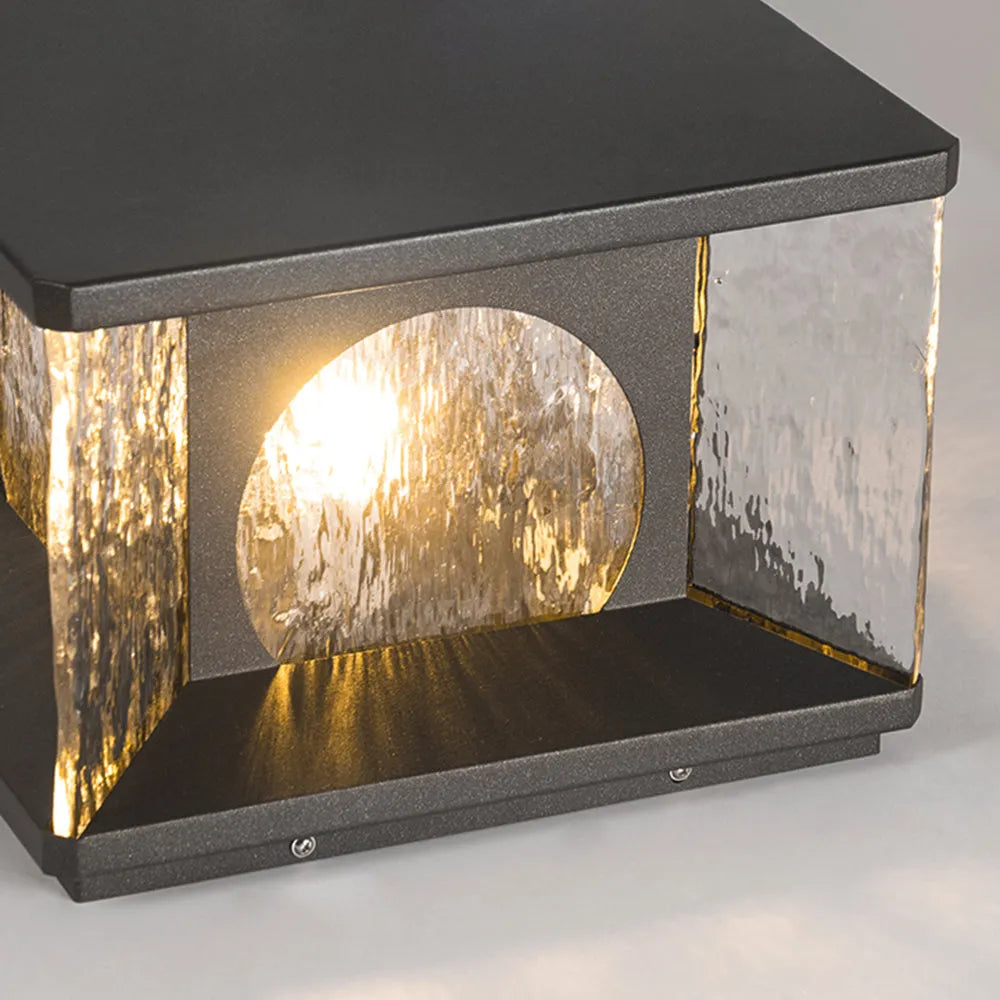 Art Deco Square Pillar Light – Black Metal for Outdoor Garden - Flindria