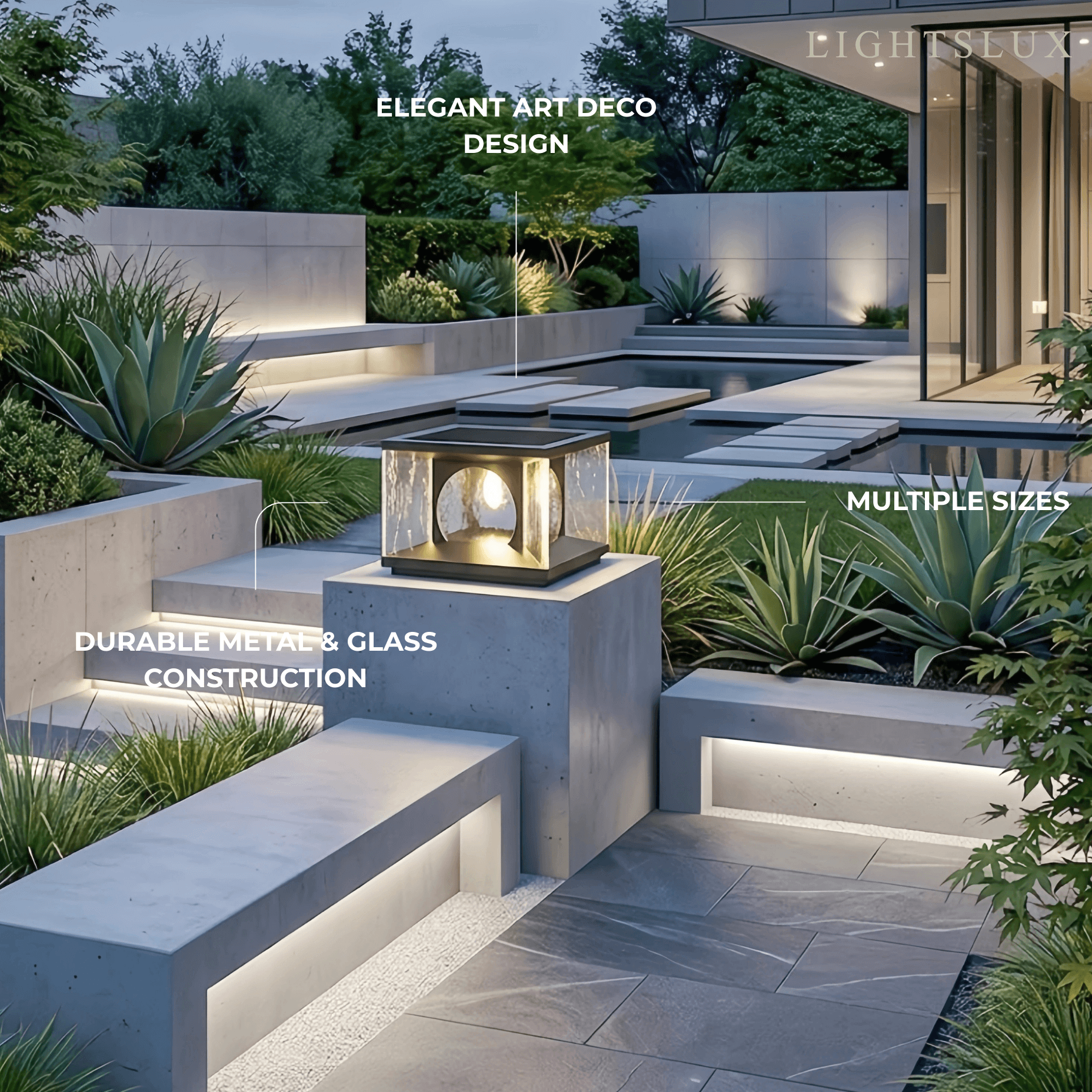 Art Deco Square Pillar Light – Black Metal for Outdoor Garden - Flindria