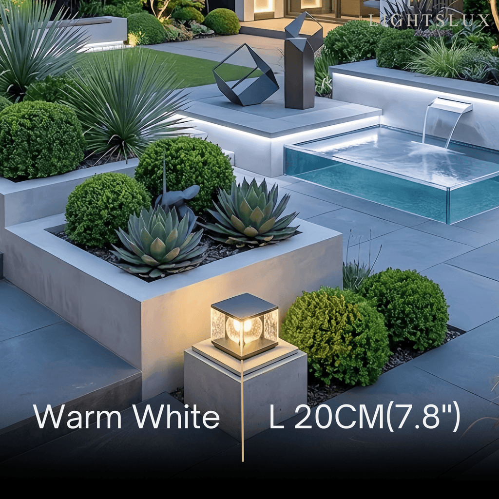 Art Deco Square Pillar Light – Black Metal for Outdoor Garden - Flindria