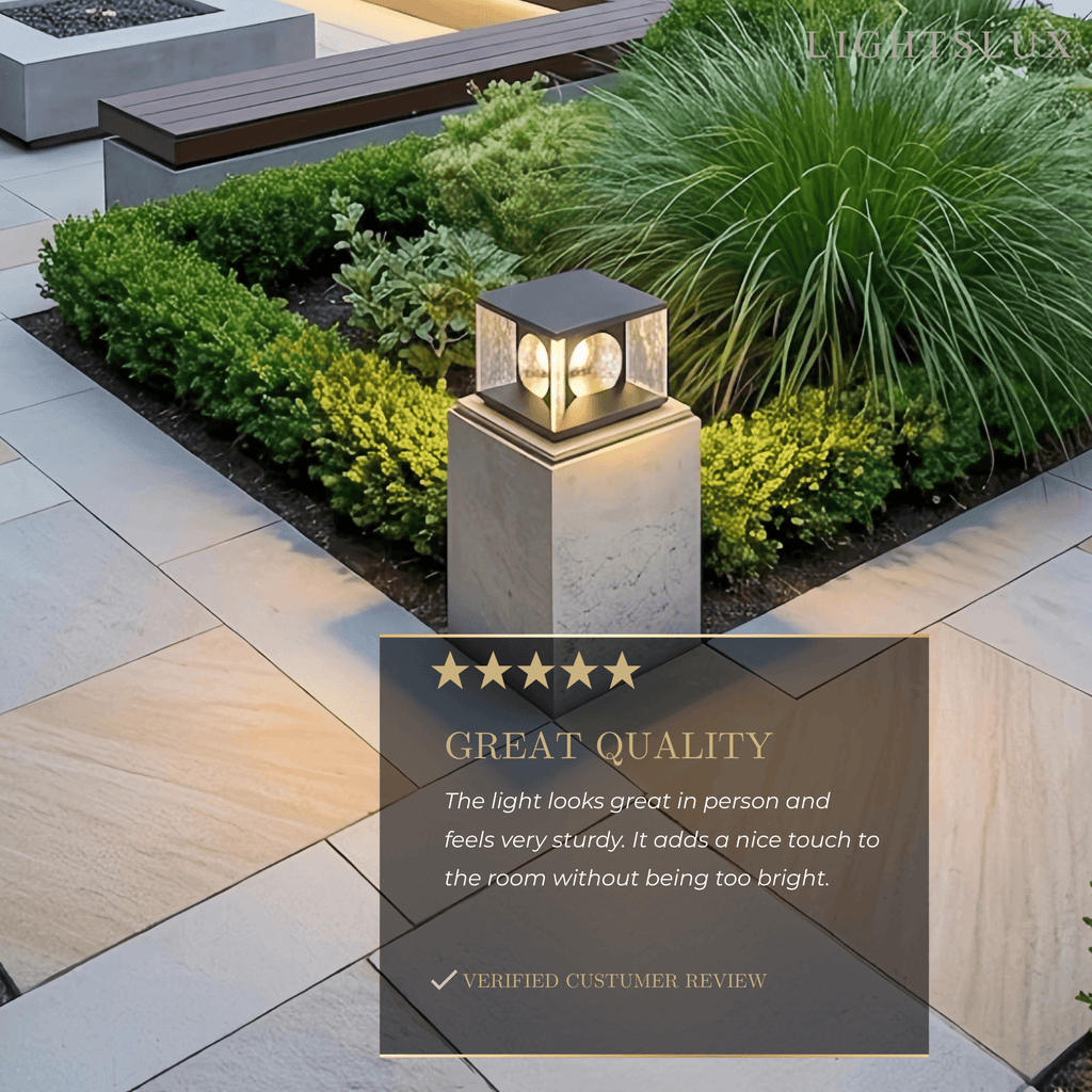 Art Deco Square Pillar Light – Black Metal for Outdoor Garden - Flindria