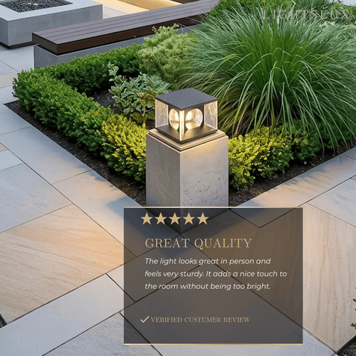 Art Deco Square Pillar Light – Black Metal for Outdoor Garden - Flindria