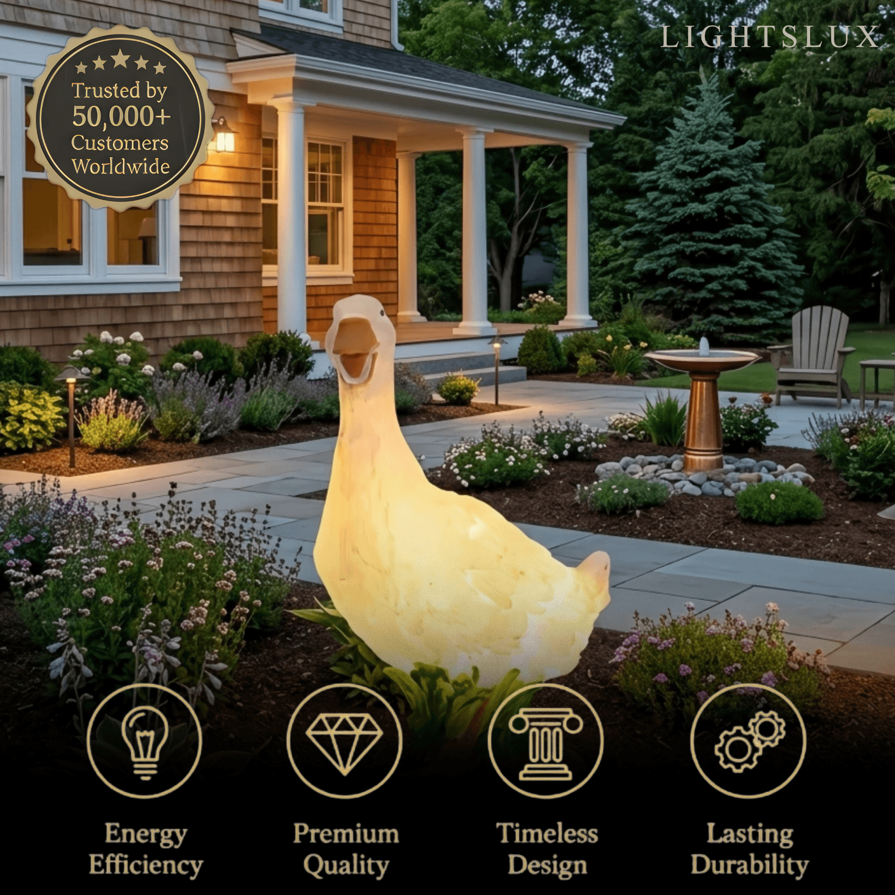 Art Deco Outdoor Floor Lamp – White Resin Goose Design for Courtyard - Flindria