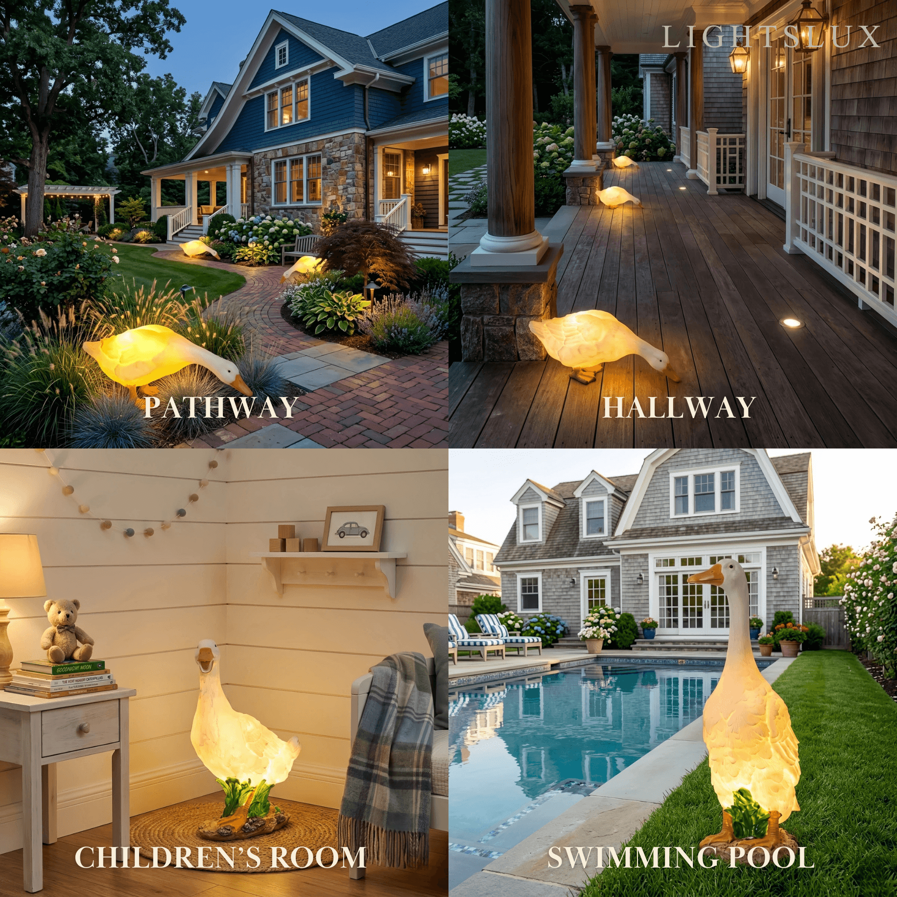 Art Deco Outdoor Floor Lamp – White Resin Goose Design for Courtyard - Flindria