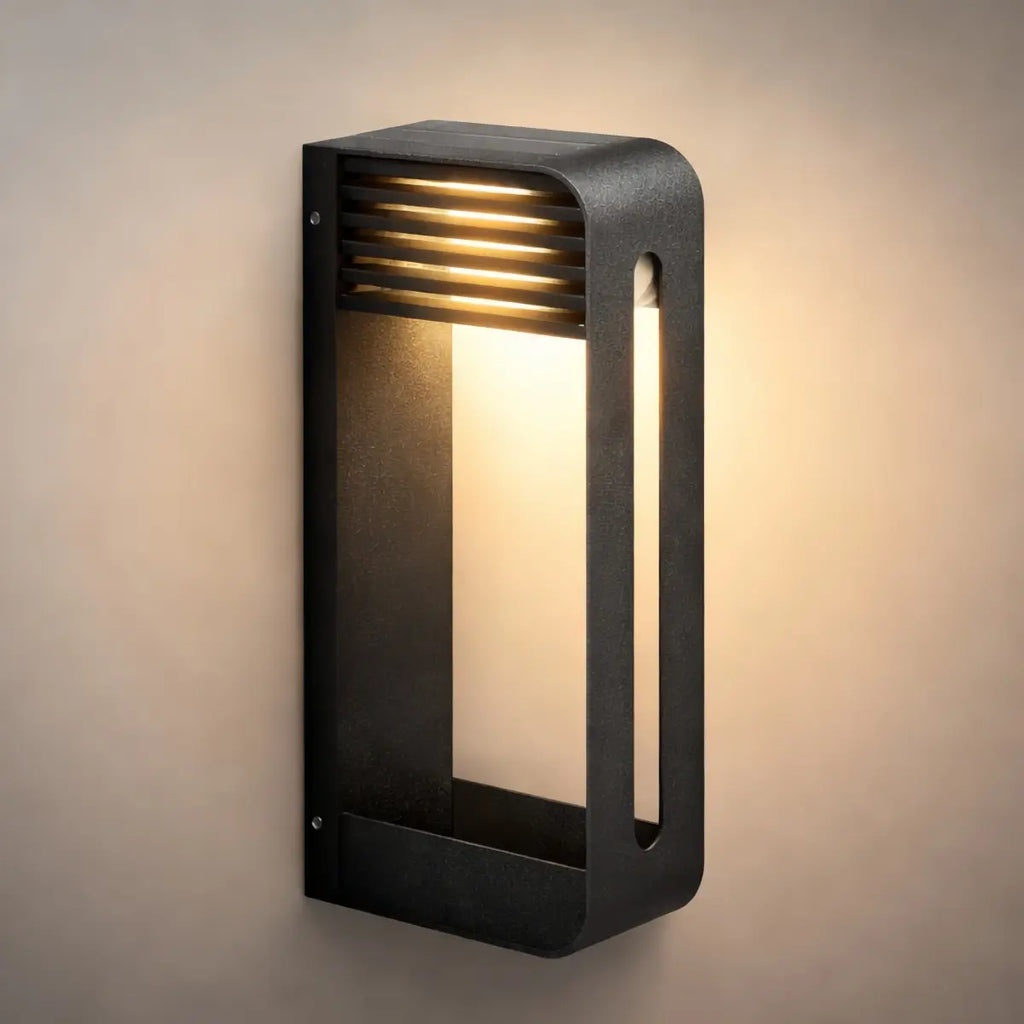 Modern Rectangular Outdoor Wall Sconce - Black Metal/Acrylic for Courtyard - Flindria