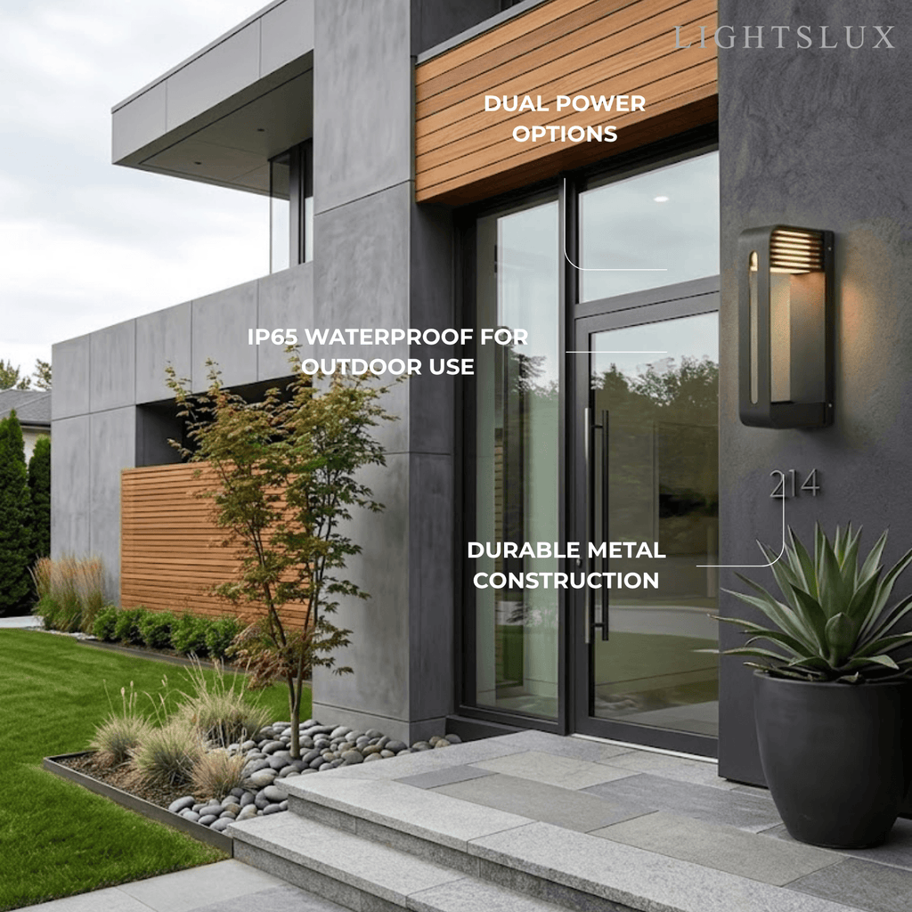 Modern Rectangular Outdoor Wall Sconce - Black Metal/Acrylic for Courtyard - Flindria