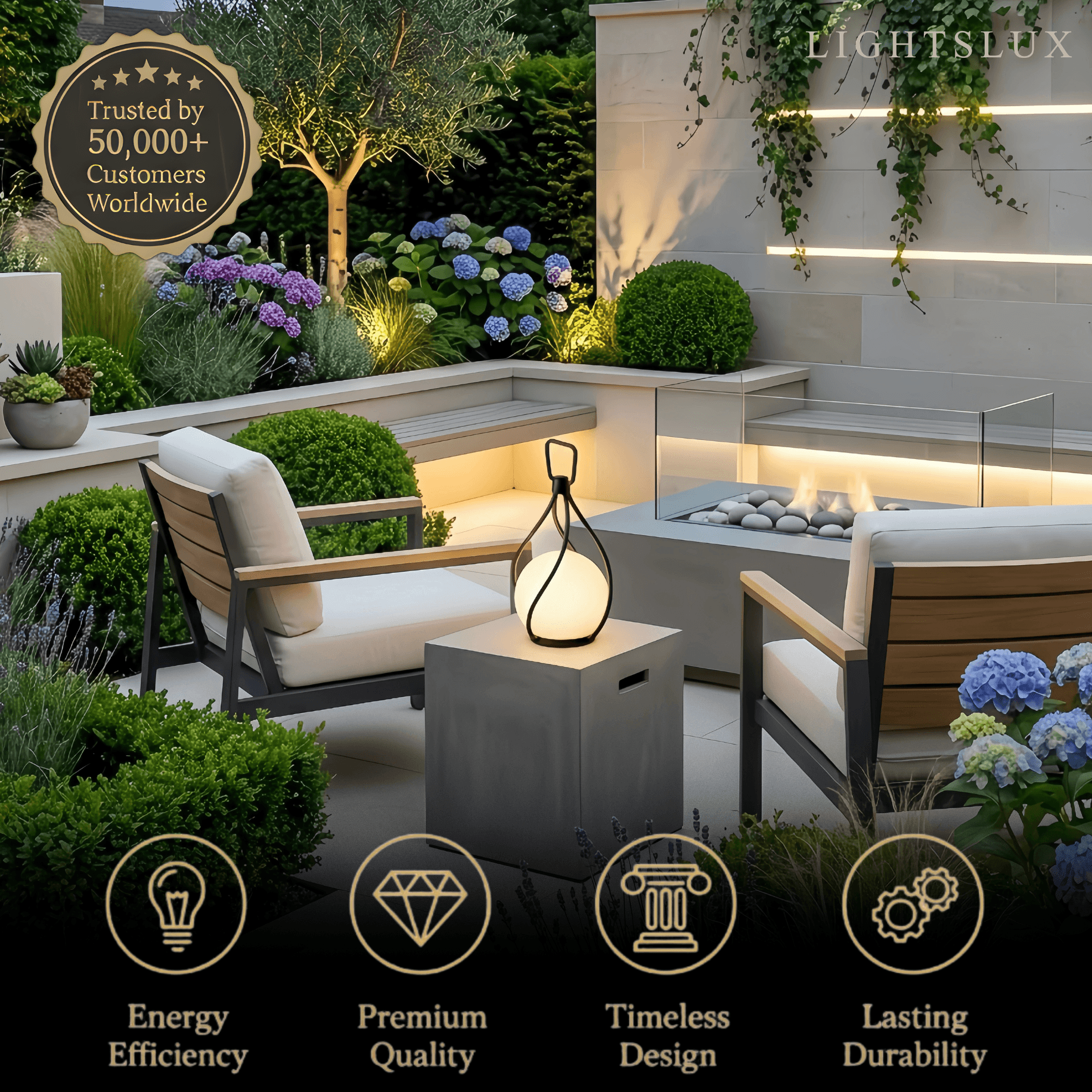 Designer Globular Pathway Light - Milky Black Metal/Acrylic for Garden - Flindria