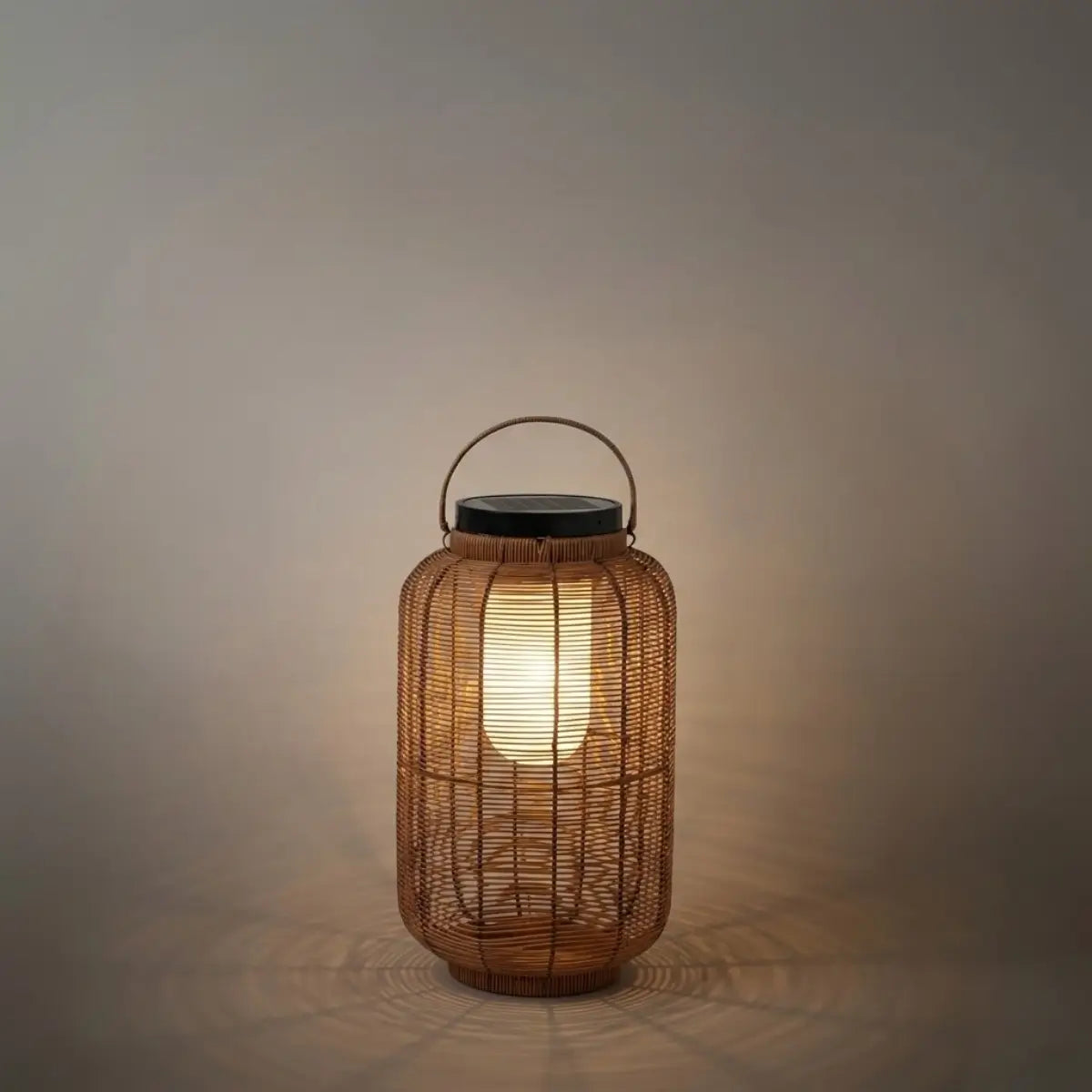 Farmhouse Floor Lamp -Metal/Rattan Lantern in Natural Wood Color Garden - Flindria