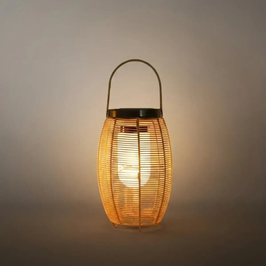 Farmhouse Floor Lamp -Metal/Rattan Lantern in Natural Wood Color Garden - Flindria