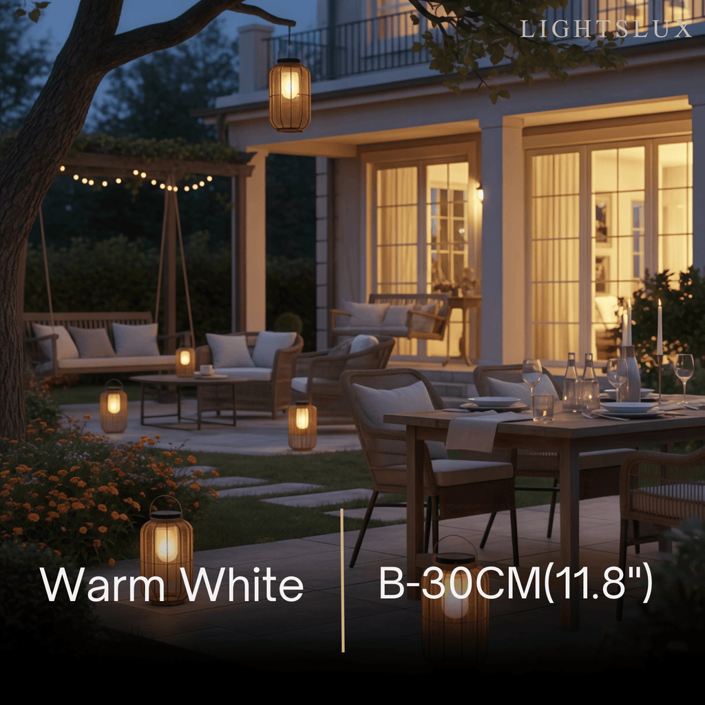 Farmhouse Floor Lamp -Metal/Rattan Lantern in Natural Wood Color Garden - Flindria