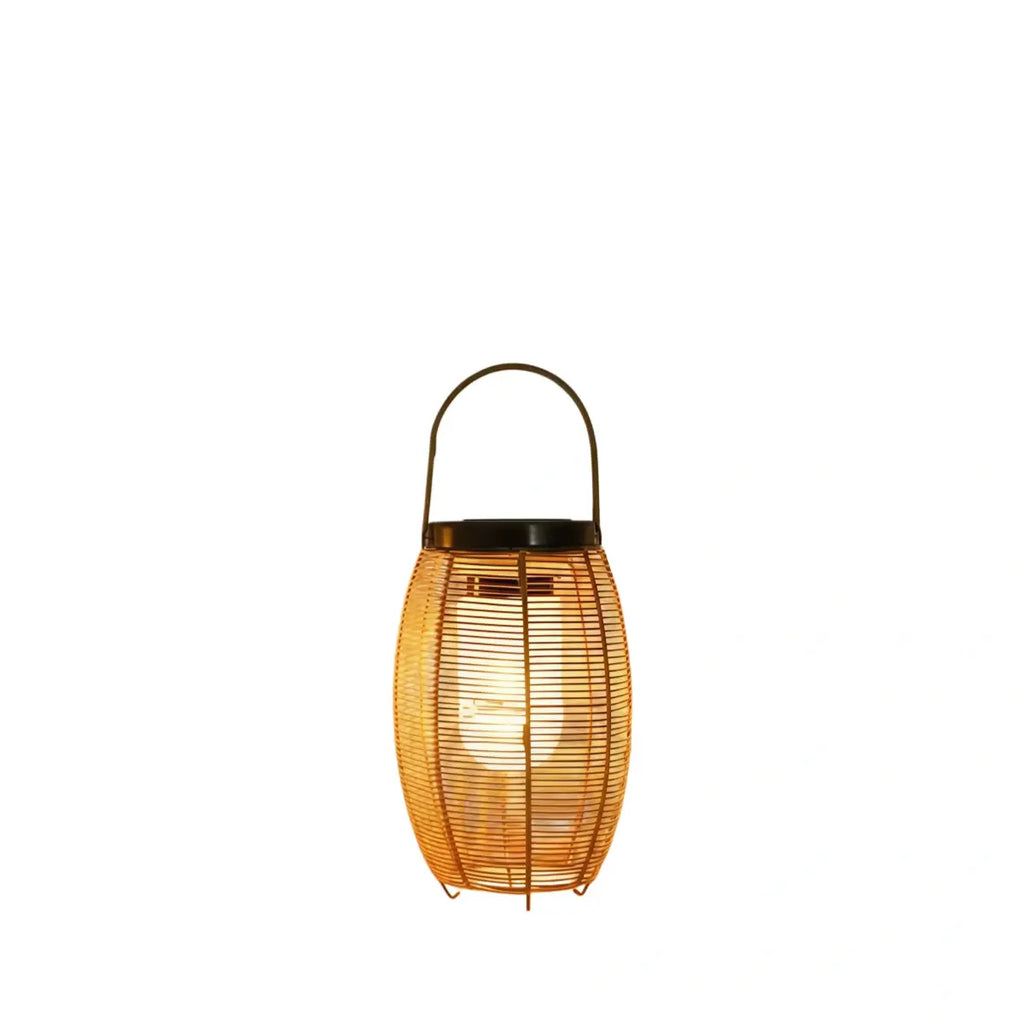 Farmhouse Floor Lamp -Metal/Rattan Lantern in Natural Wood Color Garden - Flindria