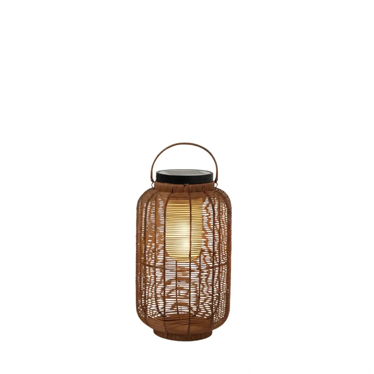 Farmhouse Floor Lamp -Metal/Rattan Lantern in Natural Wood Color Garden - Flindria