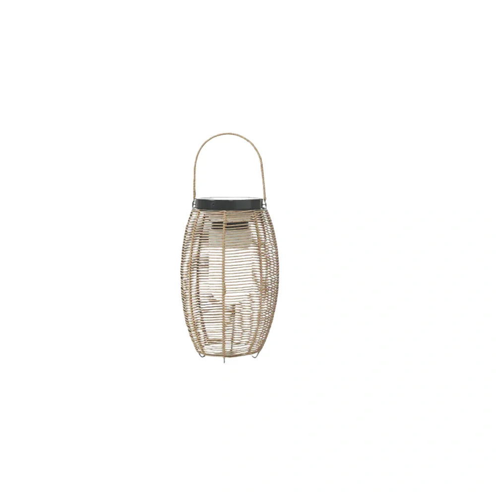 Farmhouse Floor Lamp -Metal/Rattan Lantern in Natural Wood Color Garden - Flindria