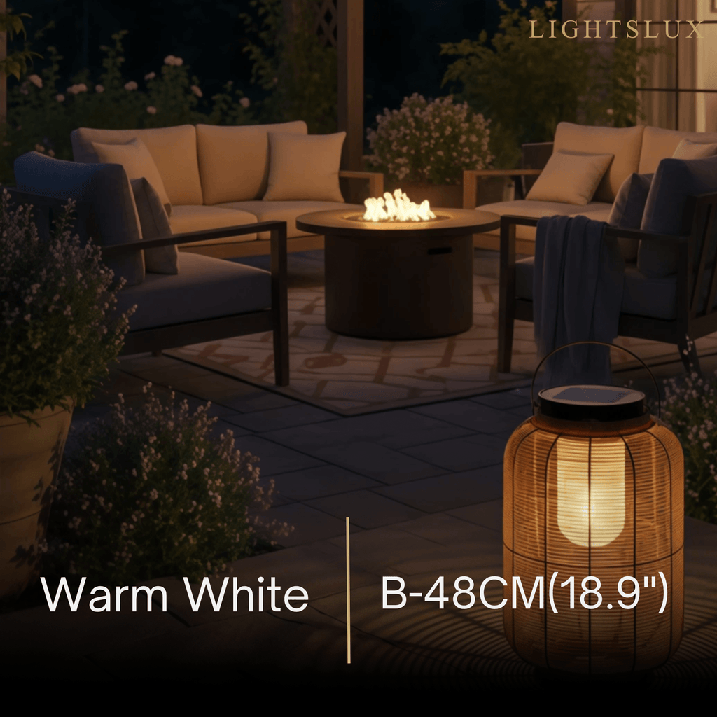 Farmhouse Floor Lamp -Metal/Rattan Lantern in Natural Wood Color Garden - Flindria