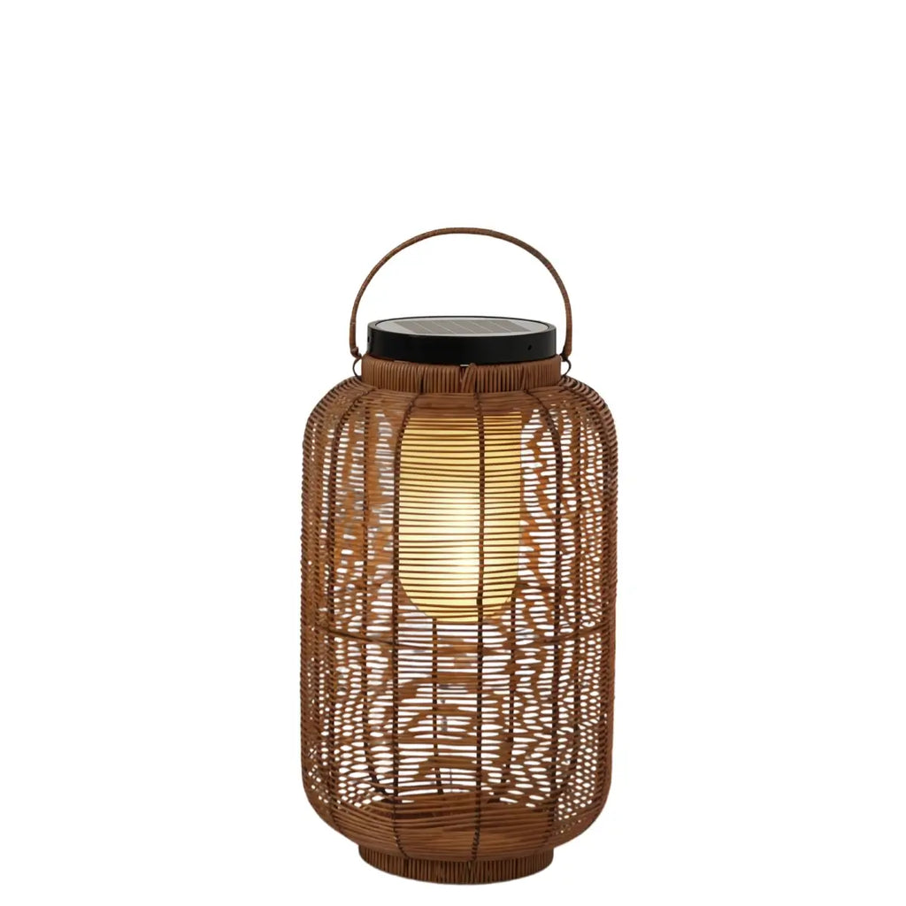 Farmhouse Floor Lamp -Metal/Rattan Lantern in Natural Wood Color Garden - Flindria