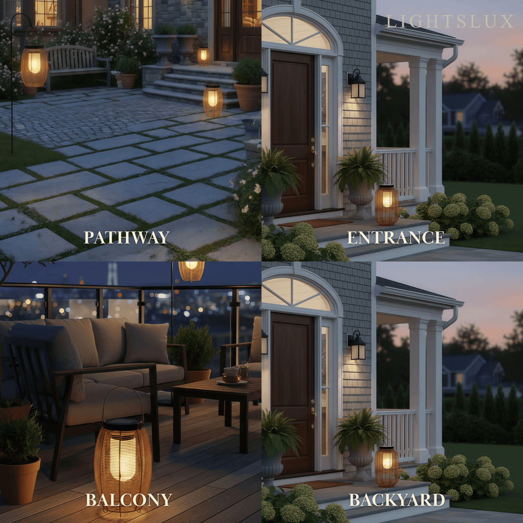 Farmhouse Floor Lamp -Metal/Rattan Lantern in Natural Wood Color Garden - Flindria