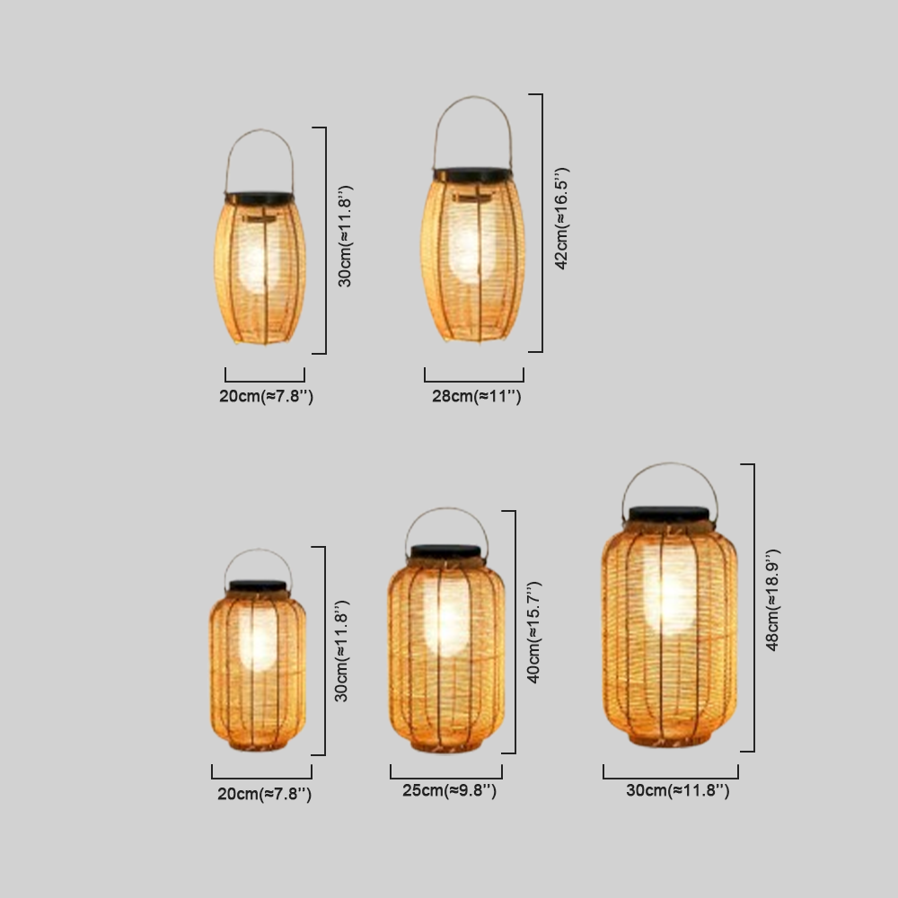 Farmhouse Floor Lamp -Metal/Rattan Lantern in Natural Wood Color Garden - Flindria