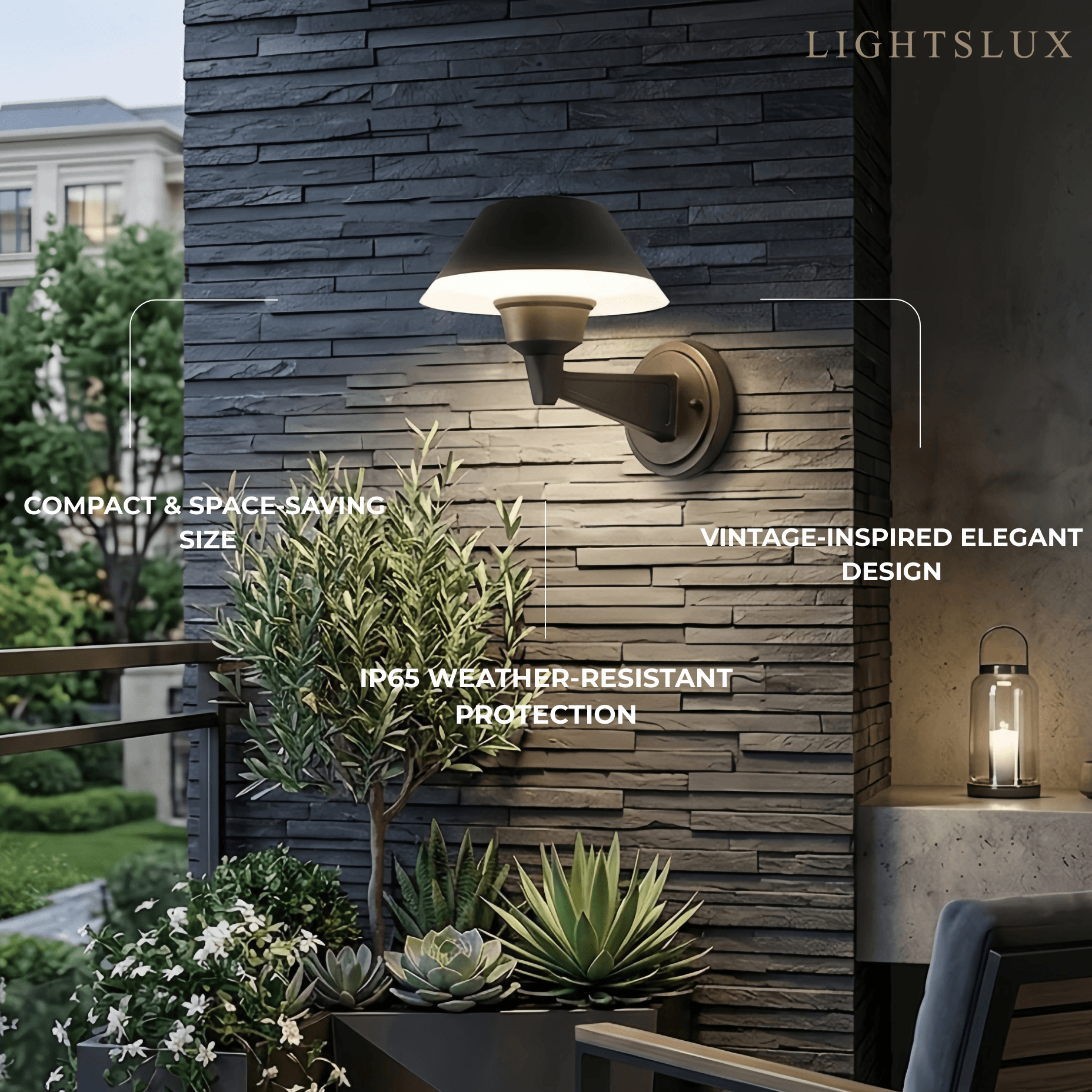 Vintage utomhus vägglampa - Svart metallhuvdesign för trädgård & uteplats - Flindria