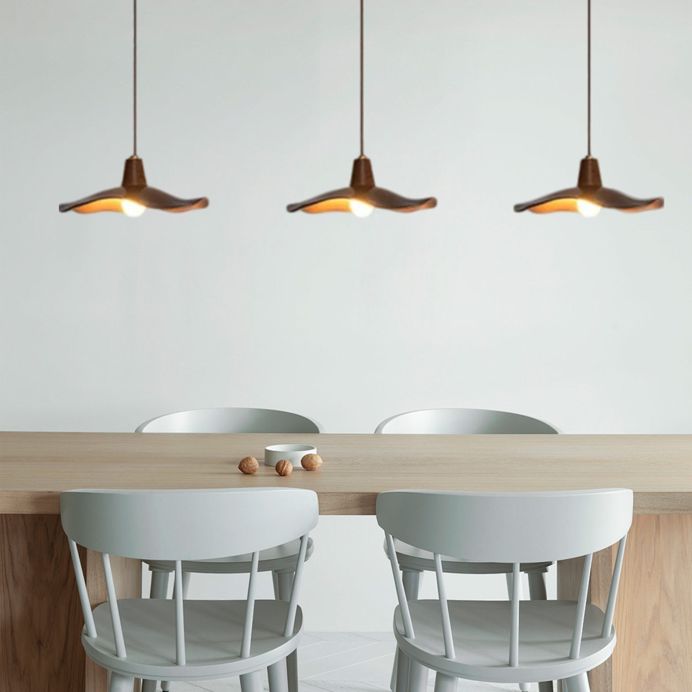 Retro Wave Pendant Light – Mahogany Resin & Metal Design for Dining Room - Flindria