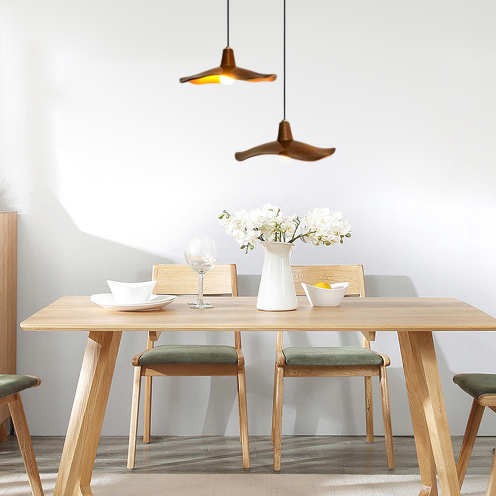 Retro Wave Pendant Light – Mahogany Resin & Metal Design for Dining Room - Flindria