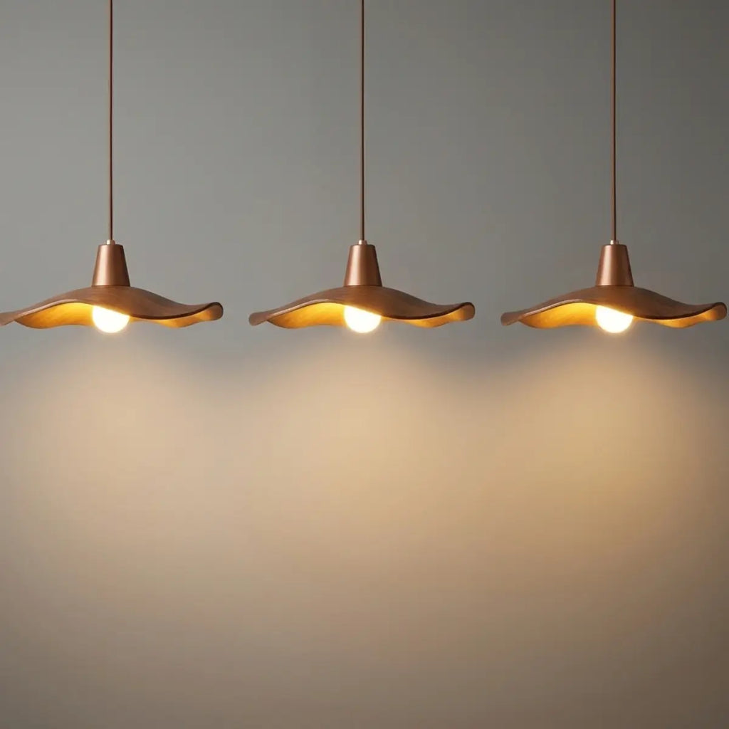 Retro Wave Pendant Light – Mahogany Resin & Metal Design for Dining Room - Flindria